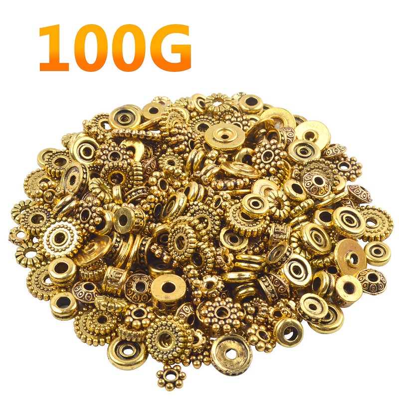BronaGrand 100 Gram(About 170-300pcs) Bali Style Antique Gold Spacer Beads Jewelry Findings Accessories for Jewelry Making Bracelet Necklace - Image 2